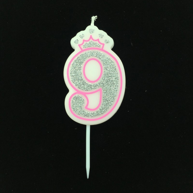 Bougie couleur argent chiffres brillant 0 à 9 ans pour gâteau joyeux anniversaire, couronne en forme de couronne pour mariage et fête pour enfants et adultes: Pink 9