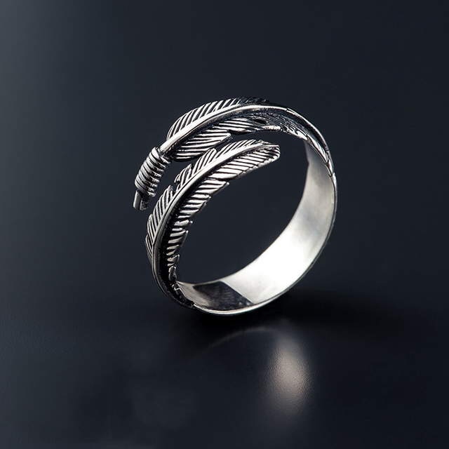 Real 925 sterling silver feather rings for women wedding ring anillos mujer de plata 925 sterling silver jewelry