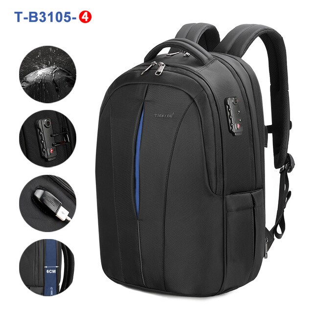 Tigernu Splashproof 15.6inch Laptop Backpack NO Key TSA Anti Theft Men Backpack Travel Teenage Backpack bag male bagpack mochila: Bk Blue Expandable