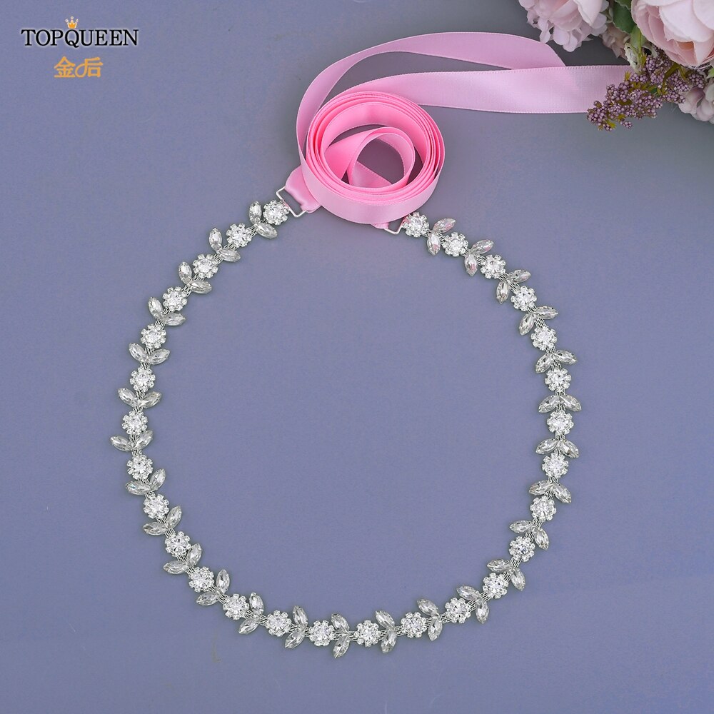 TOPQUEEN Luxus Strass Gürtel Hochzeit Gürtel Diamant Braut Gürtel Schärpe Hochzeit Zubehör Abend Party Band Gürtel Schärpe S440: Rosa