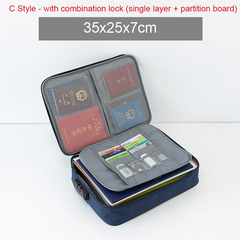 Bolsa de tickets para documentos de viaje, organizador de archivos de gran capacidad para certificados, uso doméstico para viajes, para almacenar artículos importantes, caja de almacenamiento: C Navy
