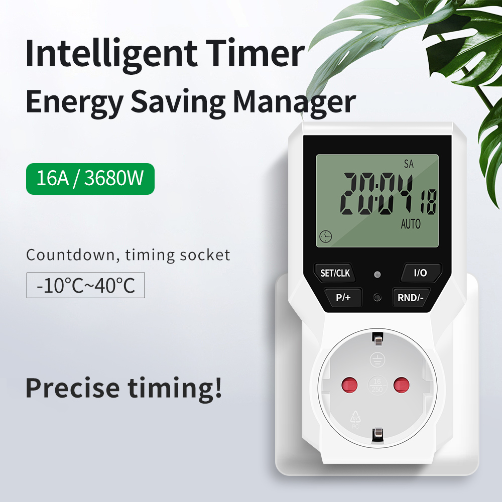 Digital 3680W Output Timer Socket EU Plug LCD Display Programmable Timer Switch 10 Group Timing Automatic Surge Protector