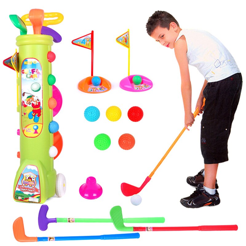 Nieuw Kinderen Speelgoed Golf Caddy Set Ballen Clubs Trolley Kids Jongen Meisje Outdoor Tuin Spel Speelgoed BN99