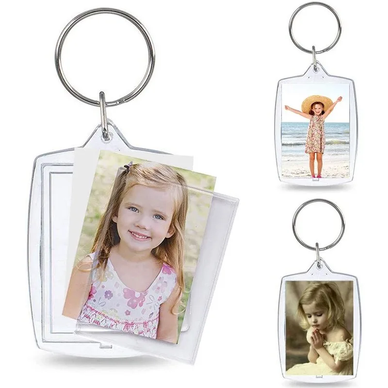 1/100PCS Transparent Acrylic Photo Frame Keychain Photoes Insert Keyrings Blank Rectangle for Double-Sided Photos DIY Supplies