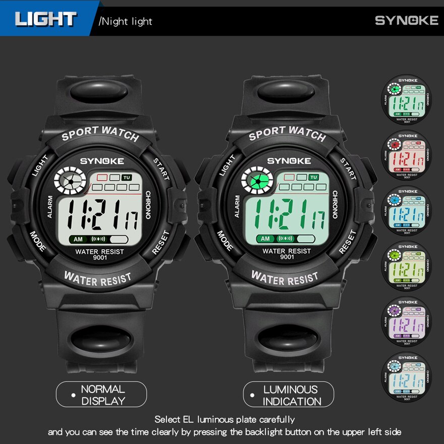 Synoke kinderhorloges jongens digitaal kinderhorloge student waterdicht siliconen tienerhorloges meisjes montre enfant garcon sport