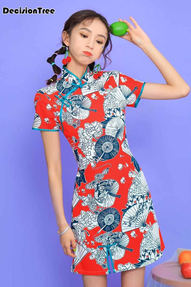 chinese dress printing dress female short sleeve improved cheongsam chinese traditional dress women qipao for wedding party