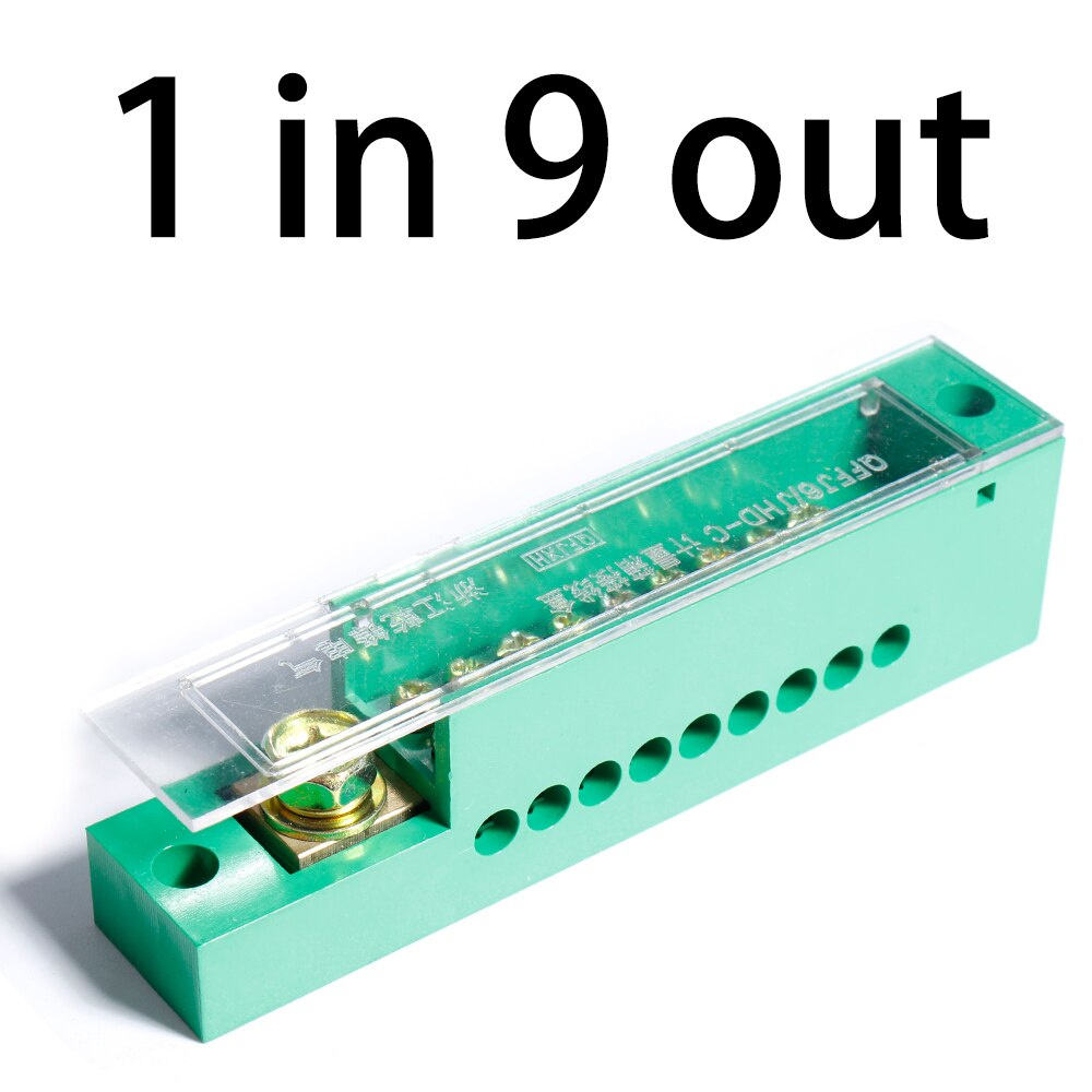 Wire Row Terminal Block Copper wiring Ground Electrical Connector Bar Unipolar Splitter Junction Box Retardant Metering Cabinet: QFFJ6 1in 9out