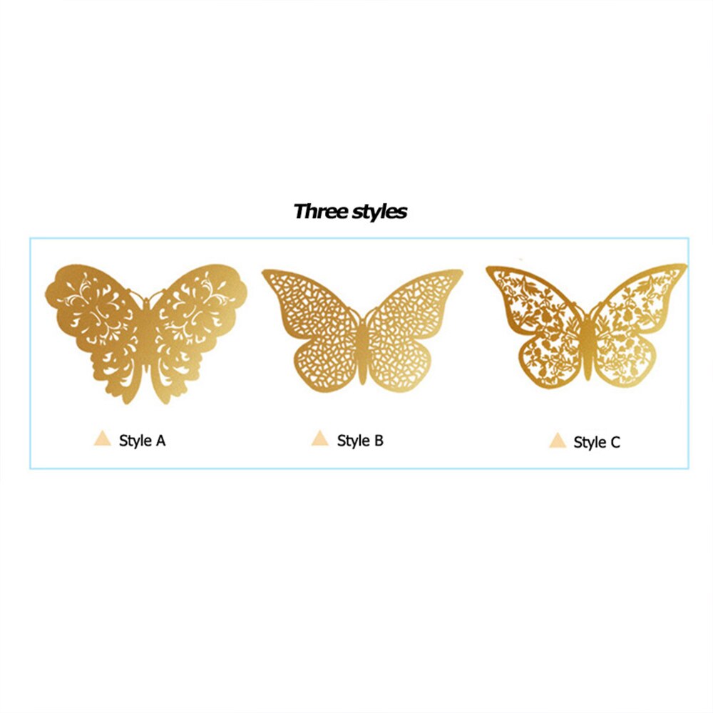 12pcs/set Hollow 3D Butterfly Wall Sticker for Wedding Decoration living room window Home Decor Gold silver Butterflies stickers