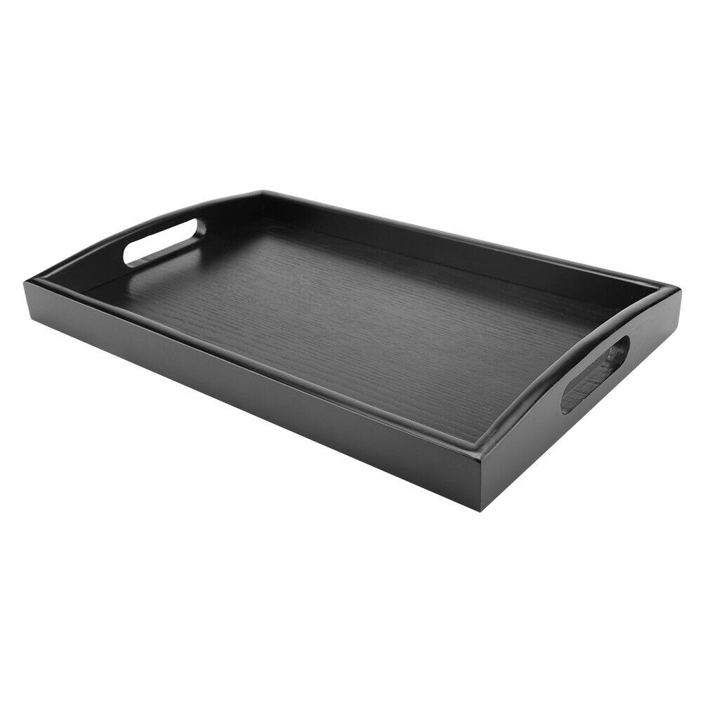 Serving Tray Large Black Wood Rectangle Food Tray Butler Breakfast Trays with Handles Easy to Grip LAD
