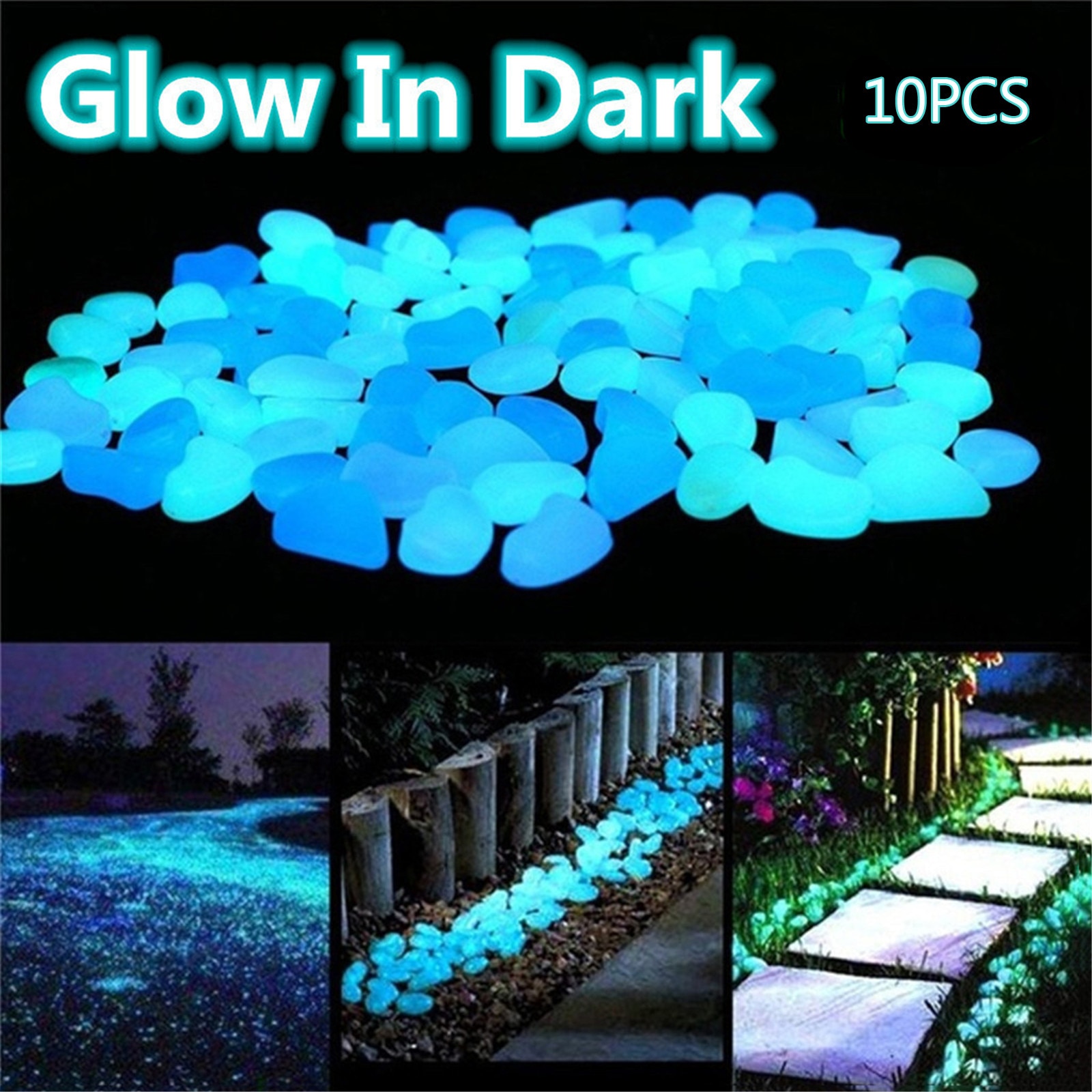 10PC Glow in The Dark Pebbles Luminous Stones Rocks For Garden Aquariums Decoration