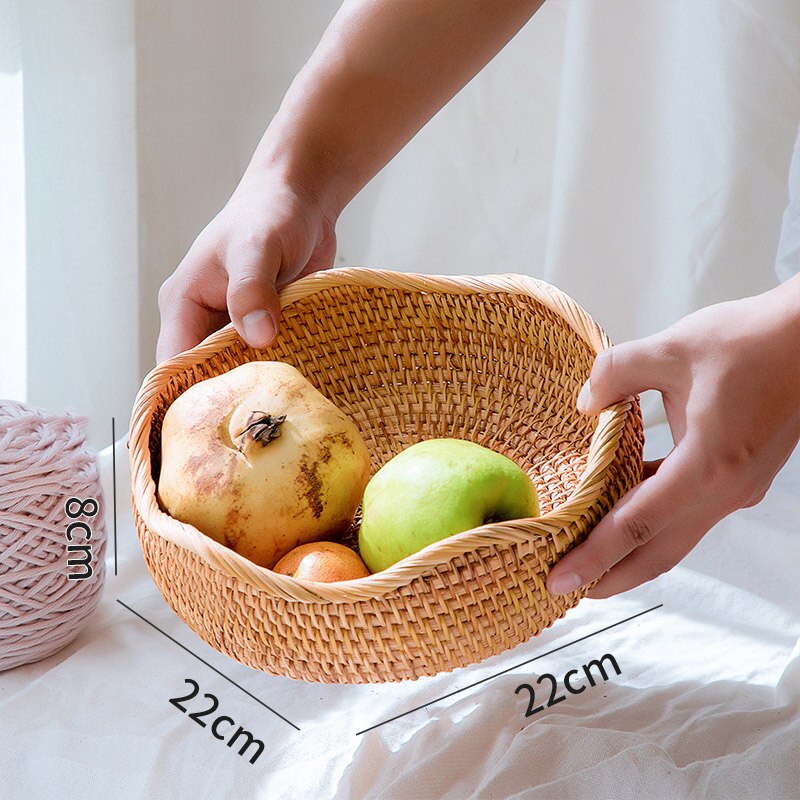 Rattan Fruit Plates Storage Basket Nut Dried Fruit Tray Bamboo Weaving Baskets Household Snack Candy Storage Containers: Medium Fruit Plate 2