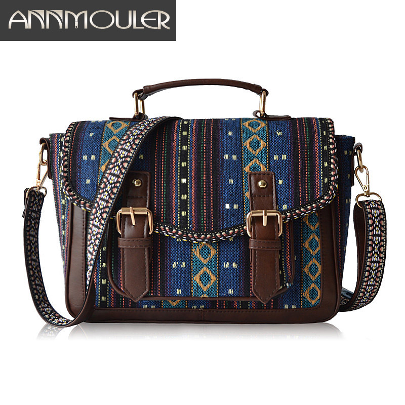 Annmouler Vrouwen Tassen Nationale Handtassen Vintage Satchel Bag 2 Kleuren Bohemian Stijl Schoudertas Crossbody Tas