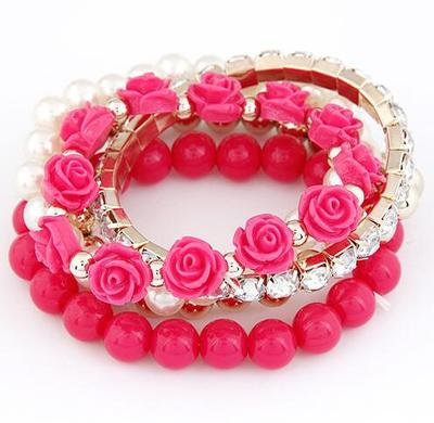 Pulseras de cuentas bohemias para mujer y niña, brazaletes de acrílico con cuentas de flor con varias capas, elásticas,