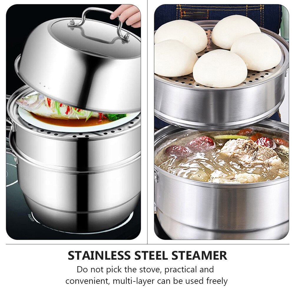 1 Set Rvs Drie Layer Dikke Steamer Pot Soep Stoom Pot Universele Kookpotten Voor Fornuis Gasfornuis Stoom pot