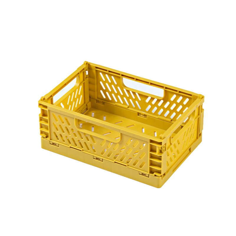Foldable Storage Basket Stackable Folding Storage Box Organizer Multi-purpose Household Sundries Storage Snack Fruit Basket: YELLOW / S