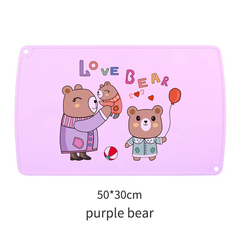 Kids Table Placemats Cartoon Animal Print Waterproof Food Grade Silicone Non-slip Table Mats Anti-scald Baby Feeding Pad 30*50cm: purple bear
