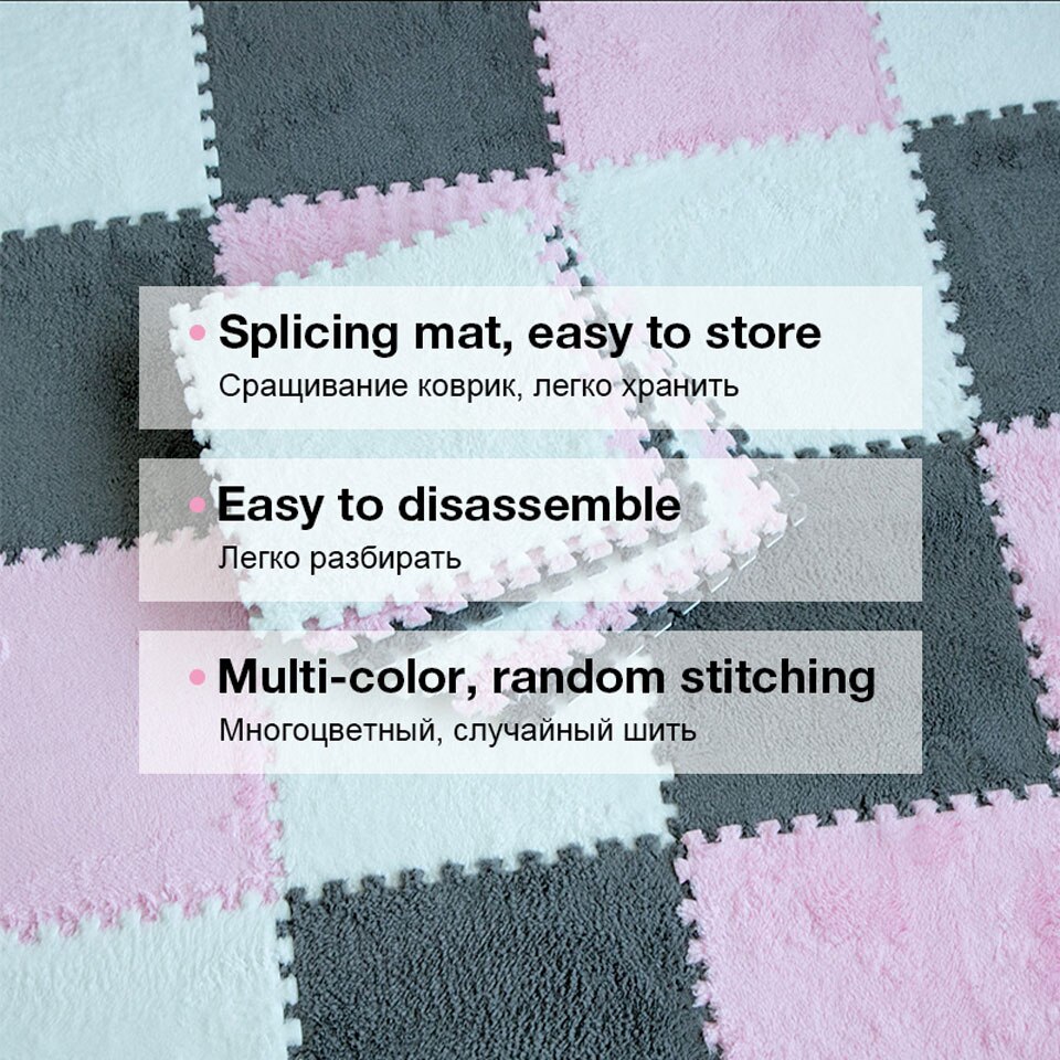 10 stuks zachte pluchen baby speelmat, eva-schuim, ontwikkelingsmat voor baby's, puzzel, in elkaar grijpende vloermatten, 30*30*0.6 cm kinderkleden