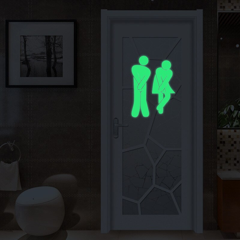 Luminous WC Wall Toilet Sticker Waterproof Door Sign Glow in the Dark Fluorescent poster Stickers Bathroom Toilet Stickers