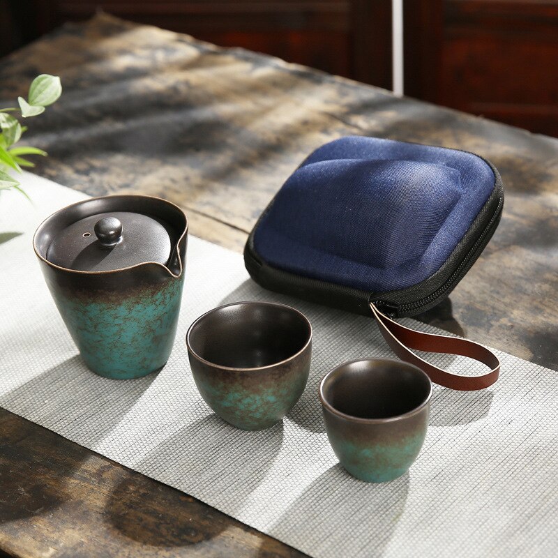 Japanese Household Ceramic Travel Tea Set Tea Infuser Home Office Porcelain Teapot Set Teacups with Portable Bag: 3