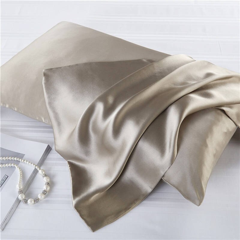 16 momme 100%  naturlig mulberry silke pudebetræk lynlås pudebetræk ægte silke pudebetræk satin til hjemmesengetøj 51*76cm: Khaki