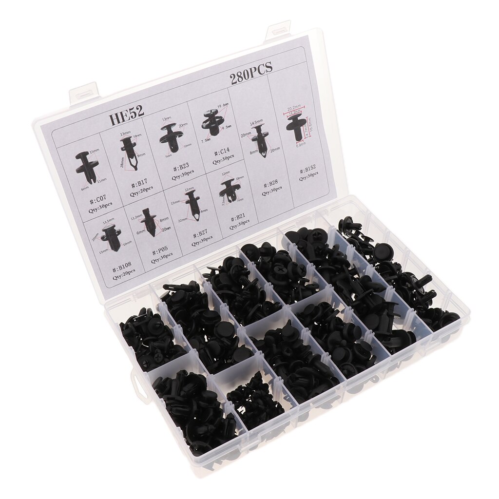 HE52 280Pcs Auto Boxed Plastic Fastener Push Type Nylon Klinknagels Klemmetjes