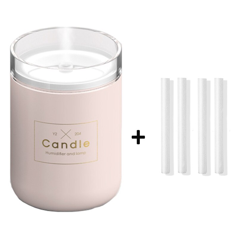 280ML Air Humidifier LED Candle Ultrasonic Cool Mist Essential Oil Diffuser USB Aroma Lamp Car Purifier Fogger Mist Maker: Pink-4 filter