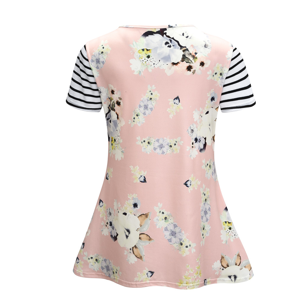 Umstandsbluse damen lockere lässige kurze kleidung übergröße umstandsblusen streifendruck blumenmuster zum stillen bluse  y924: rosa / L