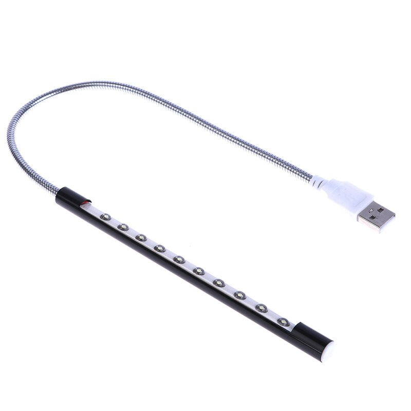 Lámpara de lectura para ordenador portátil, luz Led Mini Flexible, USB, 10 Luces, 1 unidad: Black