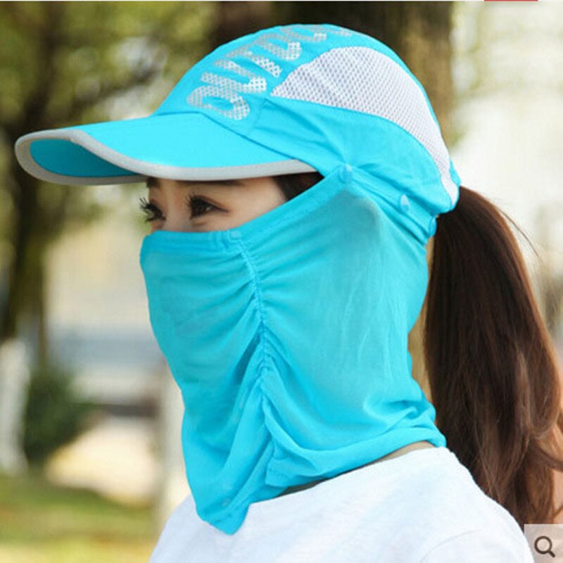 Mærke baseball cap kvinder udendørs baseball hat sommer mesh capsun hat uv beskyttelse solhat ansigt hals beskytte: Blå