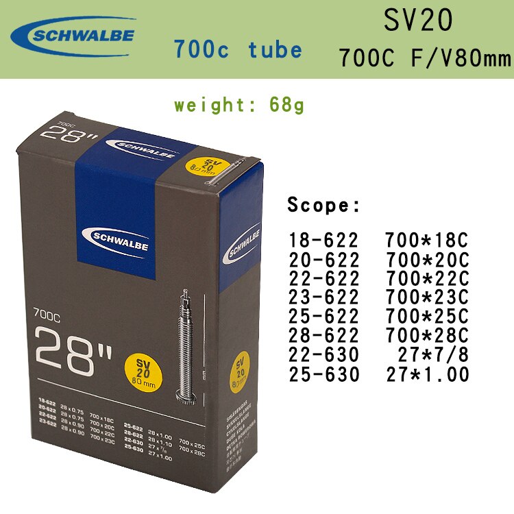 Schwalbe Binnenband 700C Butyl Rubber 700 * 23C 25C 28c Av Sv Snelweg Stad Fietsband Accessoires: 700C SV20 80MM