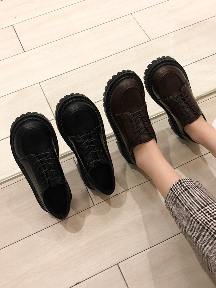 Japanse dikke zolen kant kleine schoenen trend britse stijl eenvoudige casual enkele schoenen damesschoenen