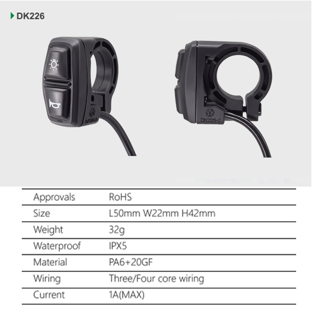 Ebike Licht Schalter für Elektrische Fahrrad Scheinwerfer Rücklicht und Horn Schalter 12V 24V 36V 48V 52V 72V E-Fahrrad E-Rolle Wuxing Schalter