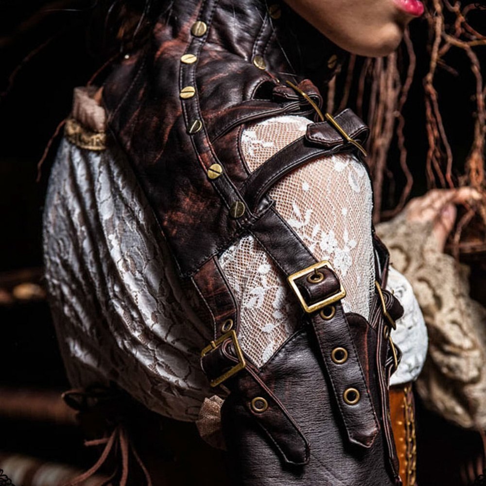 Armure Steampunk unisexe, épaule unique, longue boucle en cuir, chauffe-bras gothique