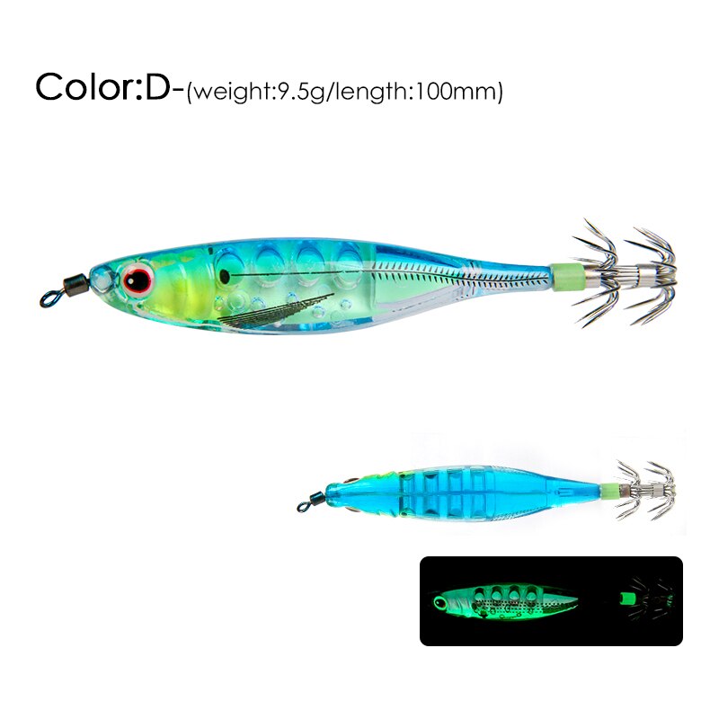 LETOYO-9,5g, 80mm,señuelo de pesca flotante, jibioneras, pajaritos pesca calamar, anzuelo de calamar, Jigging, gambas artificiales, luminoso, señuelos pulpo, sepia, para pesca en el mar, poteras calamar: D 9.5g 100mm
