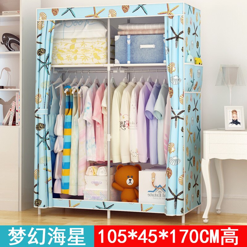 Bedroom Furniture Portable Closet Household Fabric Folding Cloth Storage Assembly Combination Wardrobe Dress Rack: E