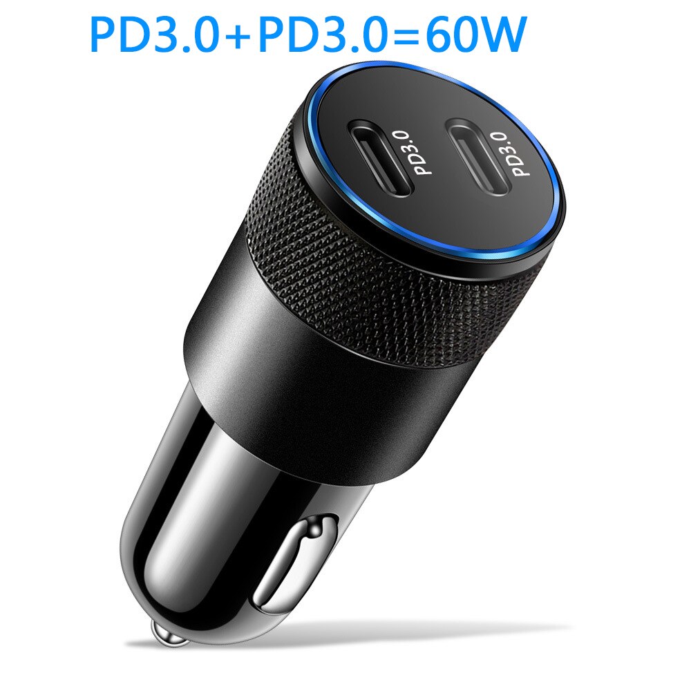 Car charger type-c fast charger for iphone 13 12 xs pd 60w mini car charger usb-c charger for cigarette lighter dual device plug