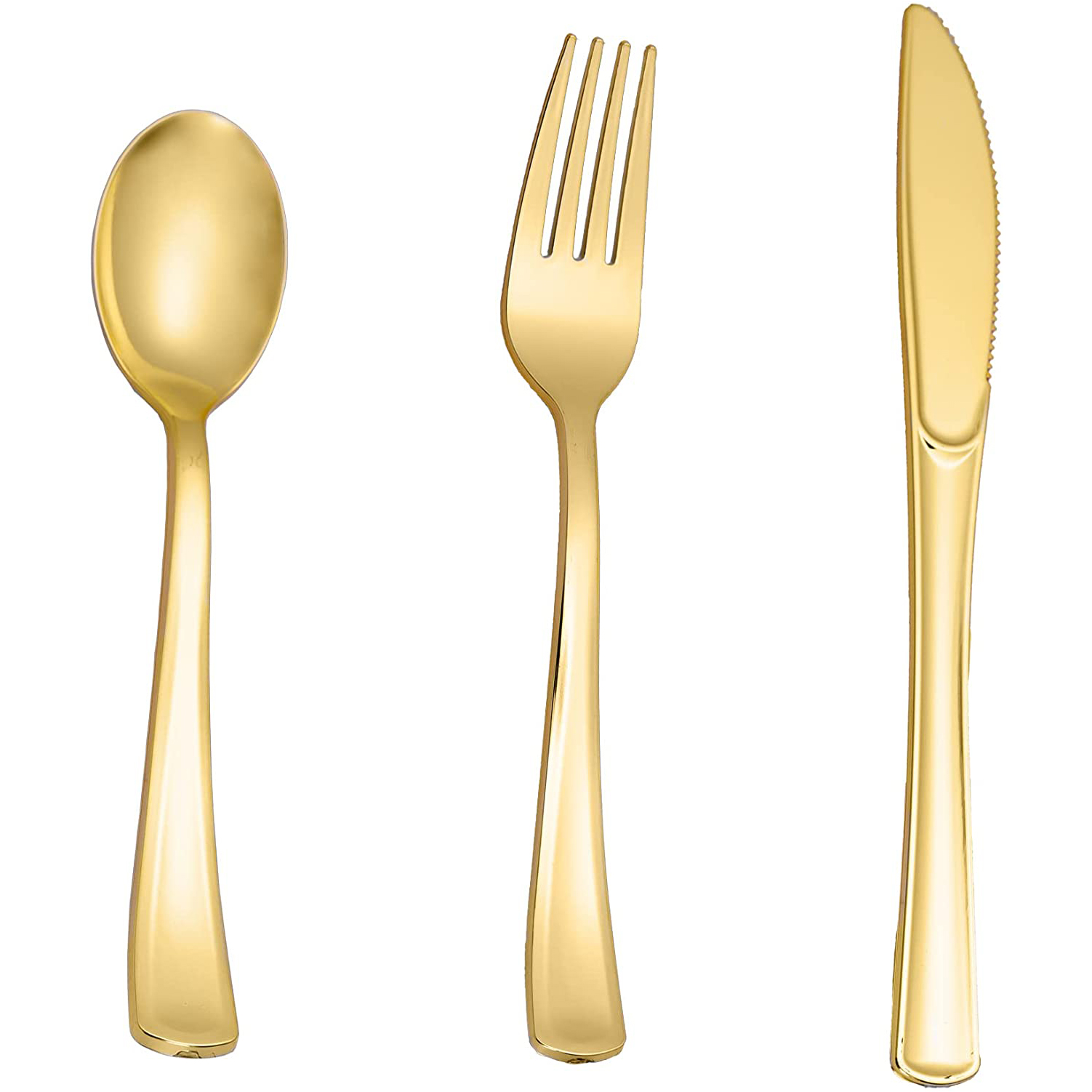 75-teiliges goldenes Kunststoffbesteck – Party-Besteck-einstellen – schweres Kunststoffbesteck – inklusive 25 Gabeln, 25 Löffel und 25 Messer