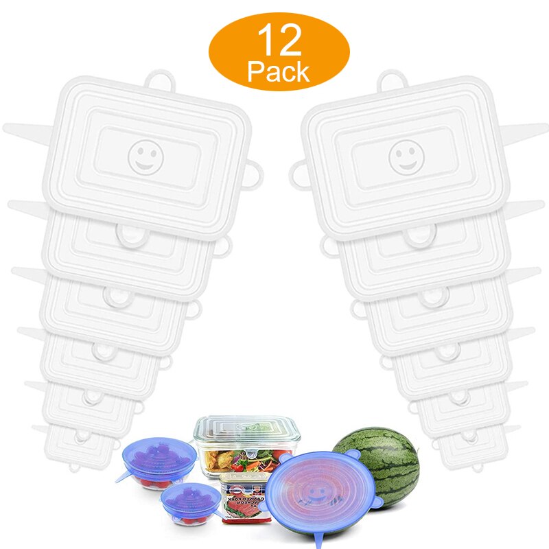 6 PCS Silicone Stretch Lids Universal Silicone Food Wrap Bowl Pot Lid Silicone Cover Pan Cooking Kitchen Accessories: Square 12pcs