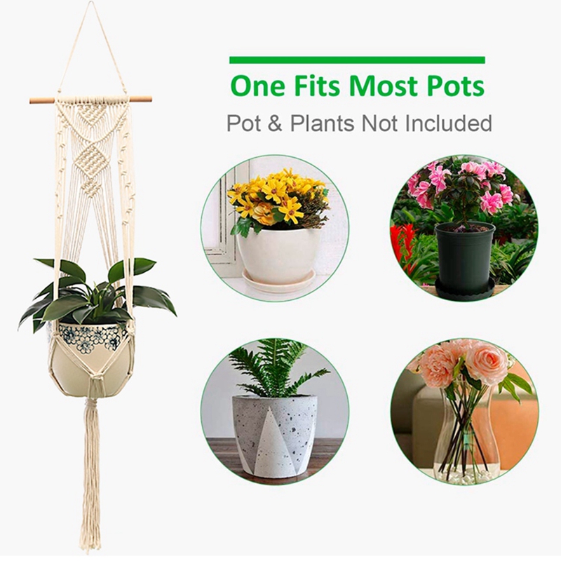 Hangende Plant Handgemaakte Macrame Plant Hanger Bloempot Plantenbak Hanger Muur Decor Binnenplaats Tuin Hangende Plantenbak Hangende Mand