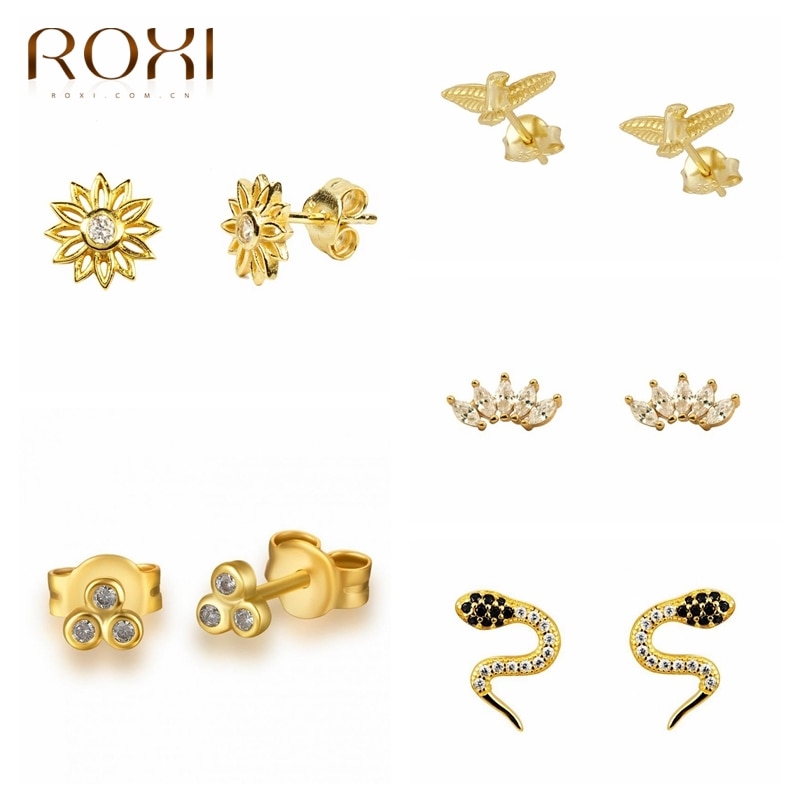 ROXI minimalisme tournesol serpent couronne paix colombe cristaux boucles d'oreilles pour les femmes bijoux de mariage 925 boucles d'oreilles en argent Sterling