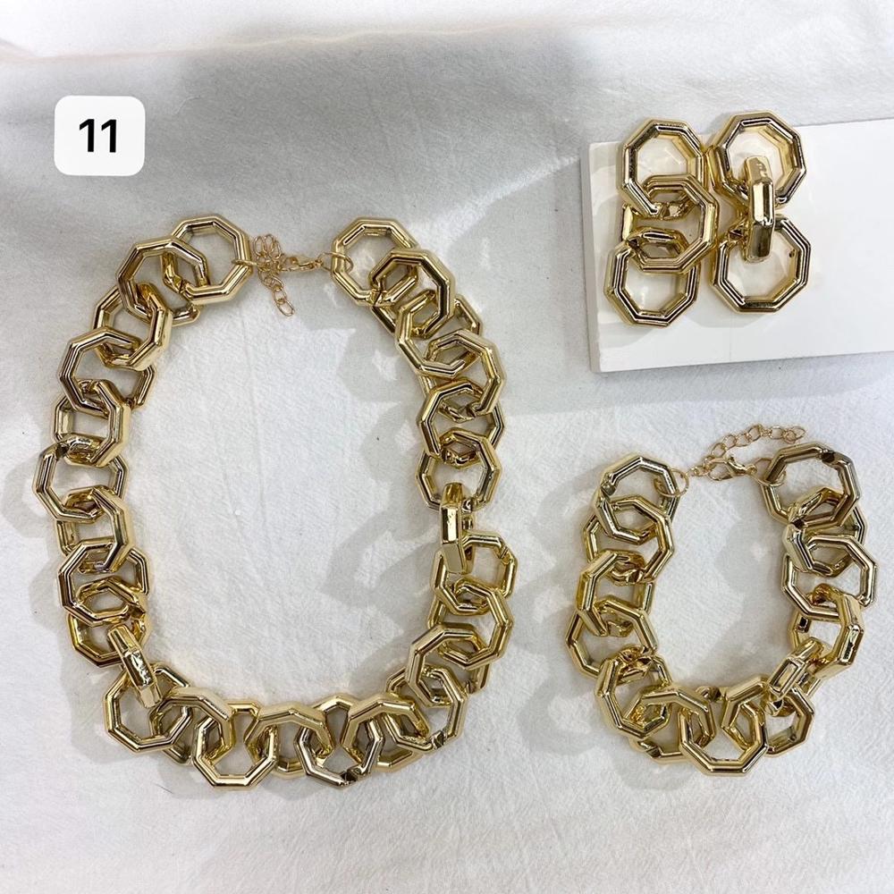 Dames retro gouden dikke kettingset van 3 #39 hiphop punk straatstijl sieraden korte ketting: 11