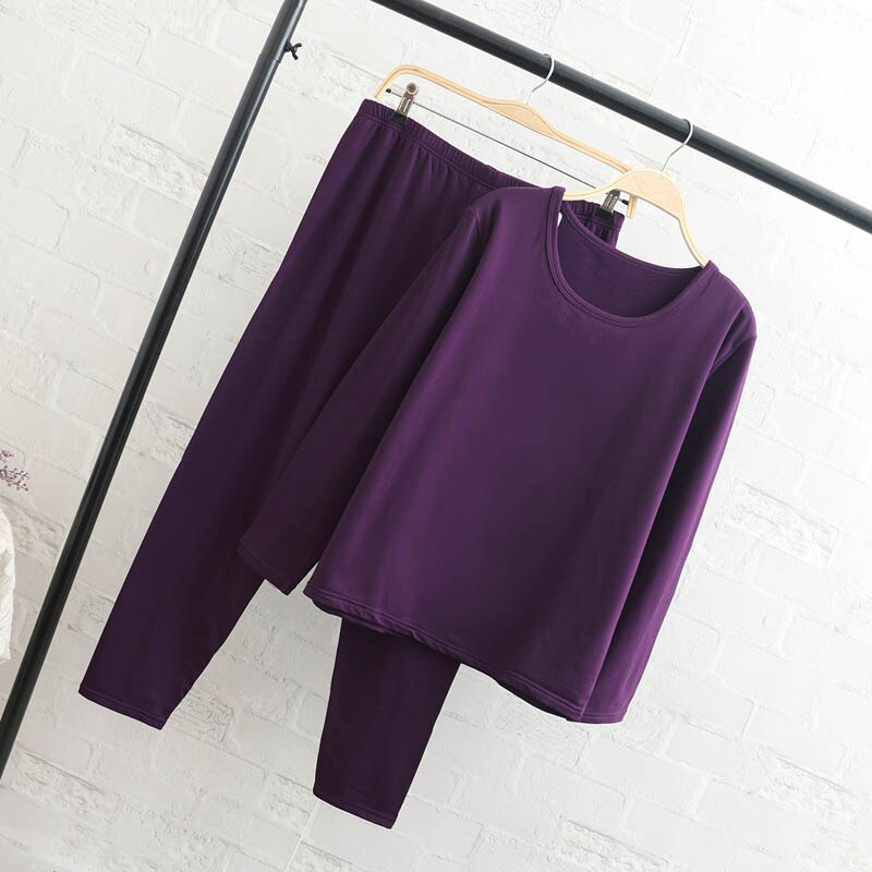Höst vinter plus size fleece långkalsonger dam byst 150-175cm 6xl 7xl 8xl 9xl termounderkläder set i bomull svart lila rosa: Lila / 9xl