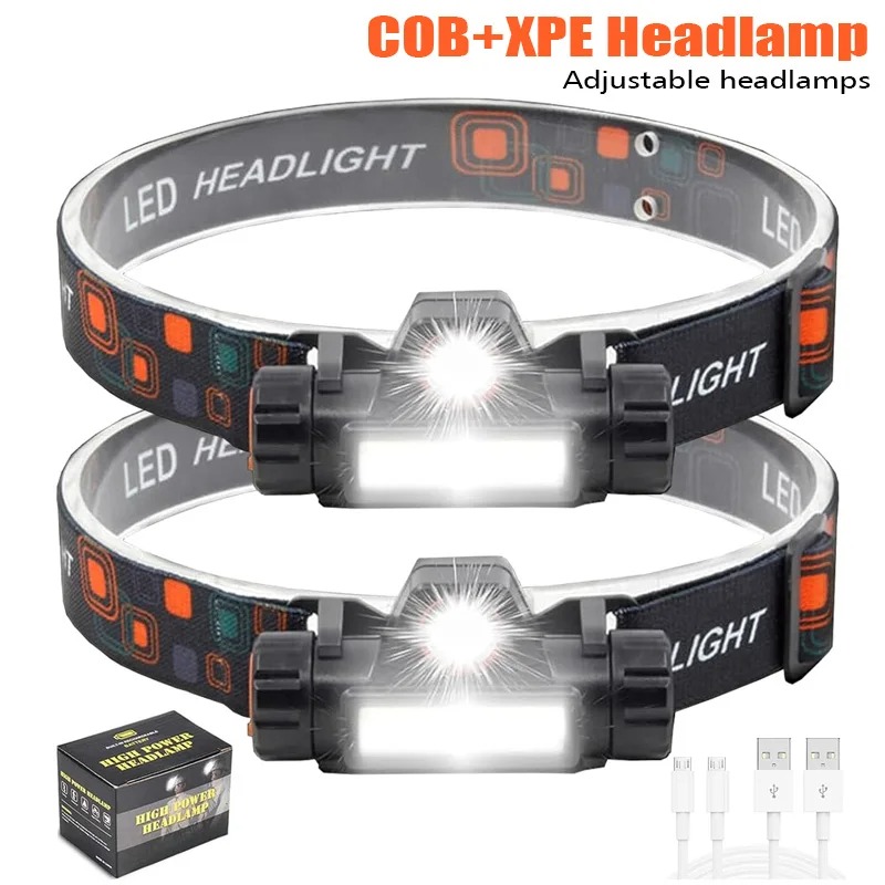 Bærbar mini kraftfuld led-pandelampe xpe+cob usb genopladelig jagtpandelampe vandtæt pandelampe med magnetisk hale