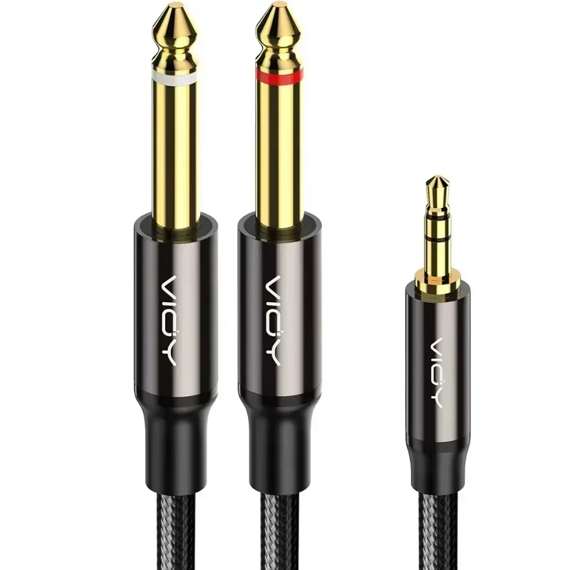 Kabel stereo 3,5 do 6,35 mm TRS do 2 x 6,35 mm TS Mono Y Splitter Audio Cord Kompatybilny z telefonem iPod Laptop Mikser Wzmacniacz: 10 m