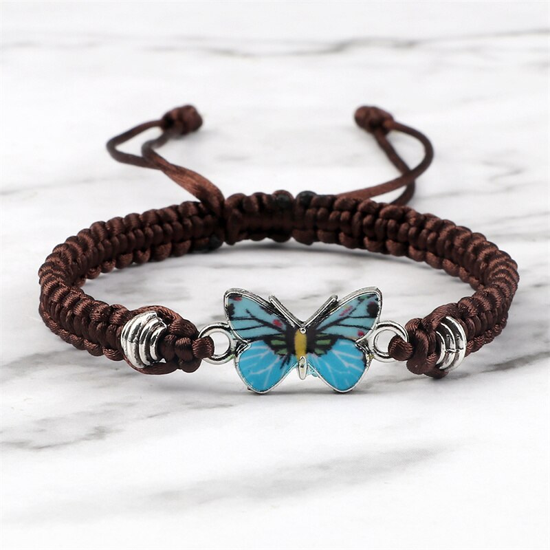 Blauwe Vlinder Hanger Armband Voor Vrouwen Meisje Verstelbare Handgemaakte Rood Touw Ketting Armbanden Bangles Vriendschap Sieraden