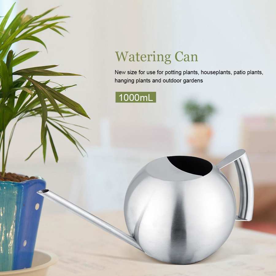 1000mL Stainless Steel Long Mouth Round Sprinkling Pot for Home Garden Plant Watering Can