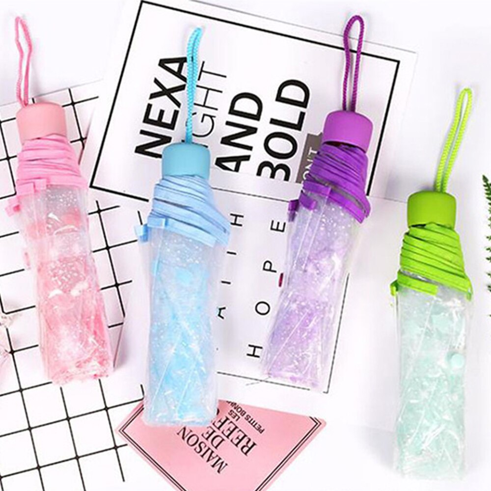 Paraguas transparente automático de lluvia para mujer, paraguas femenino de 3 etapas con 8 costillas, rosa, Morado, azul y verde, con imagen