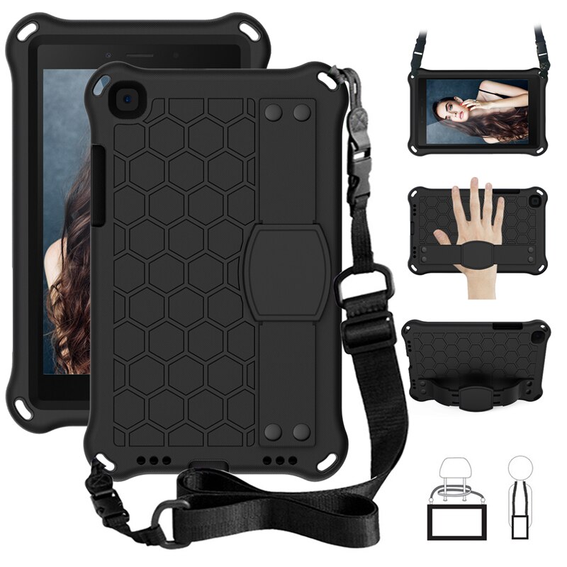 Tablet Case for Samsung Tab A 8.0 - EVA Shockproof Kids Stand Cover with Strap: Black