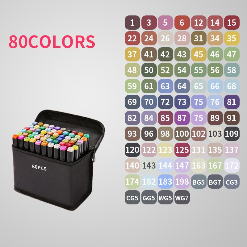 12/48/80/168 Touch Riancy Markers Set Manga Tekening Markers Pen Alcohol Gebaseerd Schets Vilt-Tip Twin borstel Pen Kunst Levert 04379: 80 black