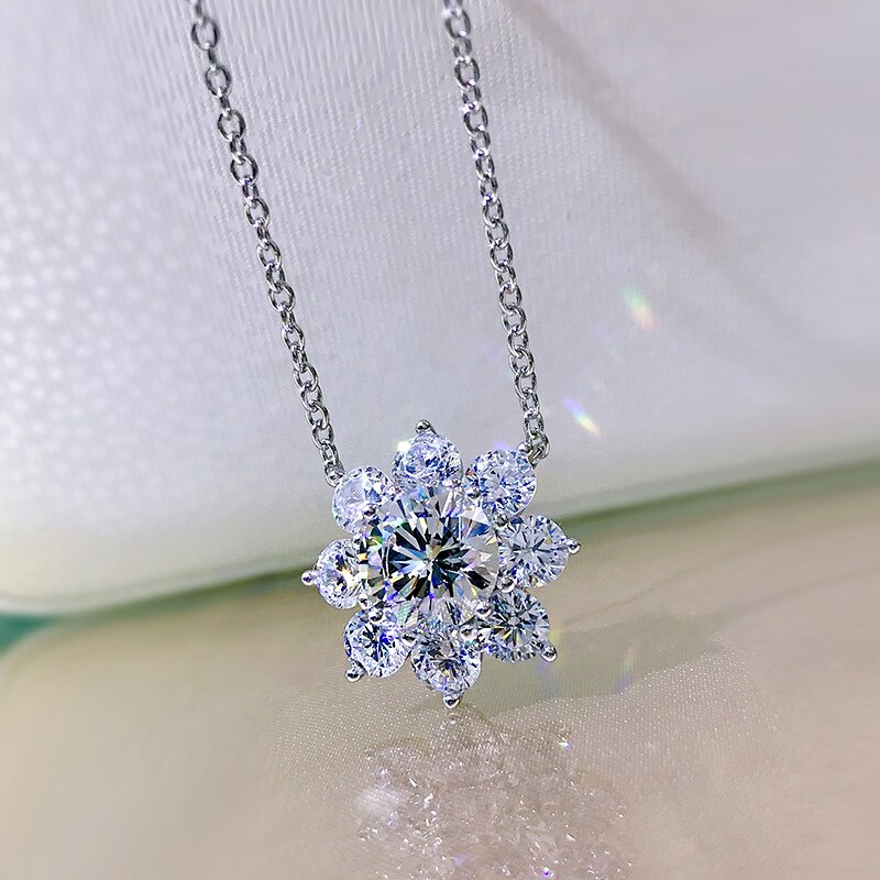 Oevas 100% 925 sterling silber high carbon diamant 43cm blumenanhänger halskette für damen funkelnder hochzeitsschmuck